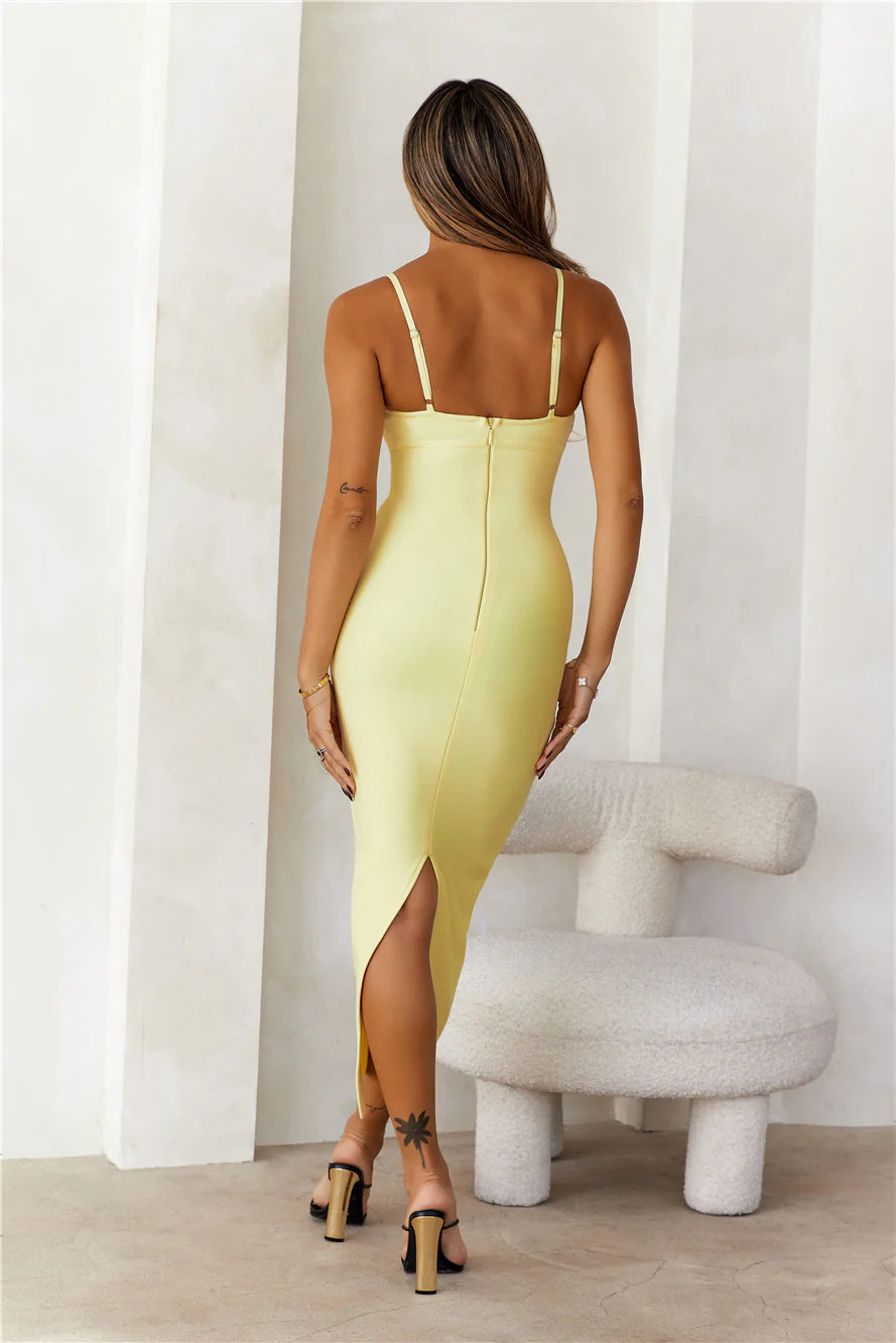 HELLO MOLLY Perfect Entrance Bandage Midi Dress Yellow