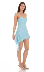 Mesh Tassel Dress in Light Blue
