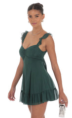 Shimmer Chiffon Ruffle Strap Dress in Green