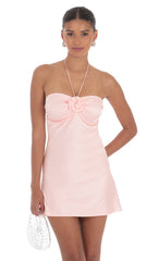Flower Satin Halter Dress in Pink