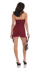 Mesh Strapless Tassel Dress in Red