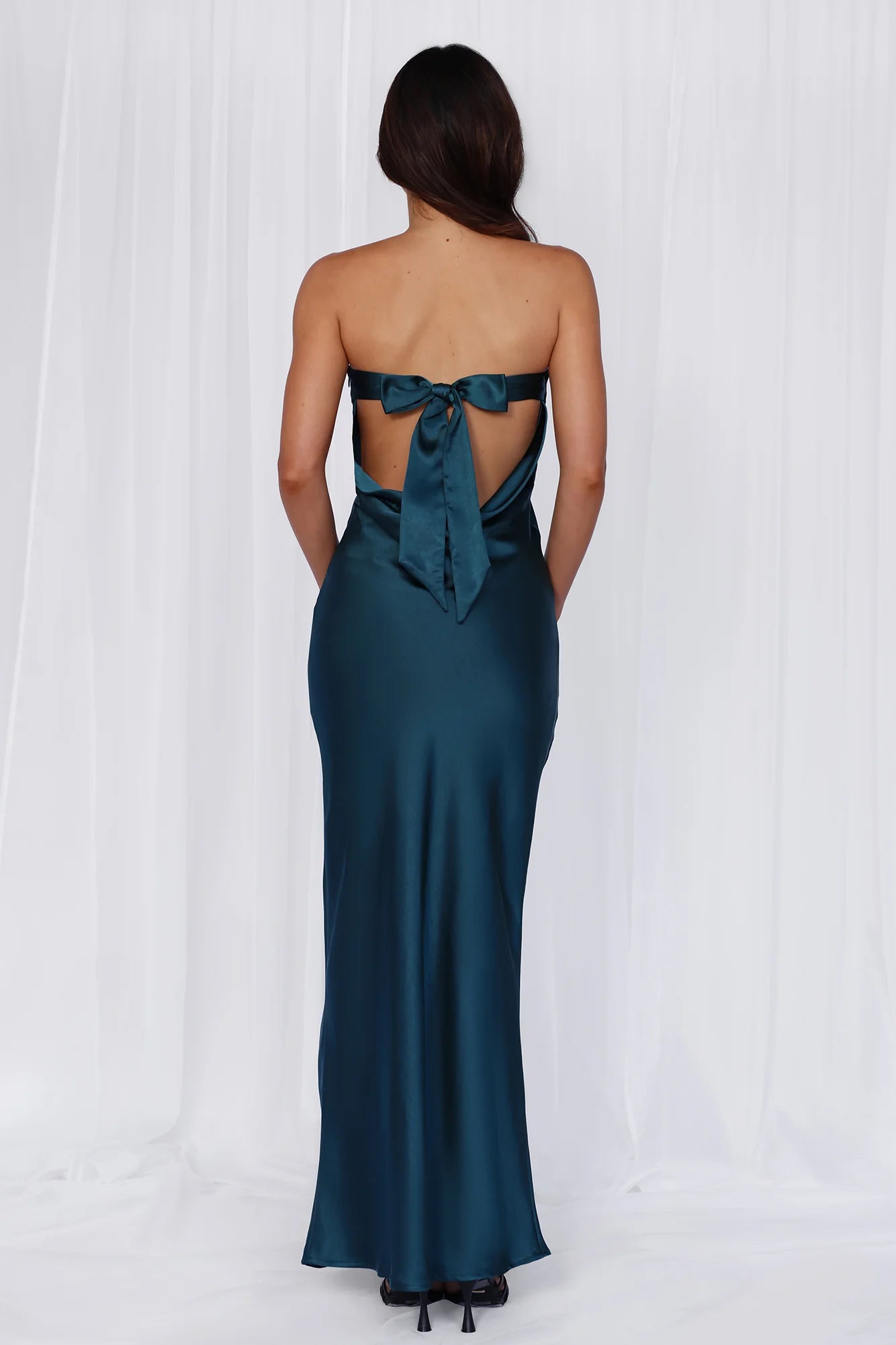 HELLO MOLLY The Felicity Strapless Satin Maxi Dress Teal