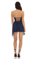 Mesh Tassel Corset Dress in Navy