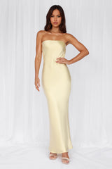 HELLO MOLLY The Felicity Strapless Satin Maxi Dress Yellow