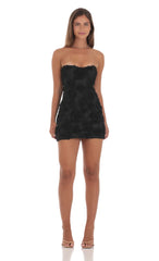 Floral Mesh Strapless Dress in Black