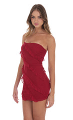Mesh Strapless Ruffle Dress in Red