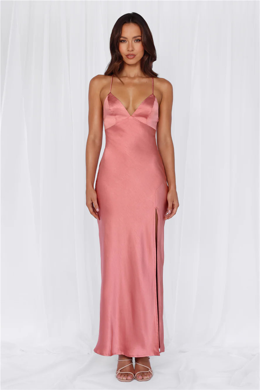 HELLO MOLLY The Sophia Satin Maxi Dress Rose