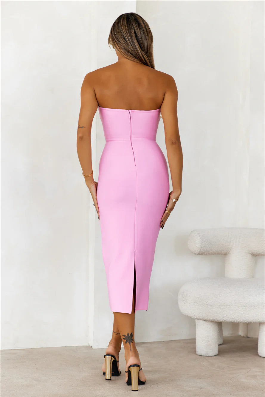HELLO MOLLY Style Made Simple Strapless Bandage Midi Dress Pink