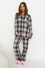 HELLO MOLLY Dreamland Flannelette Long Sleeve Pyjama Top Unisex Grey Check