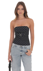 Polka Dot Strapless Buckle Top in Black