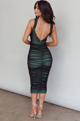 Move Maker Cut-Out Ruched Midi Dress Green/Black