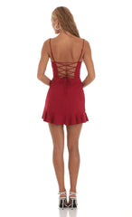 Ruffled Slit Dress in Red