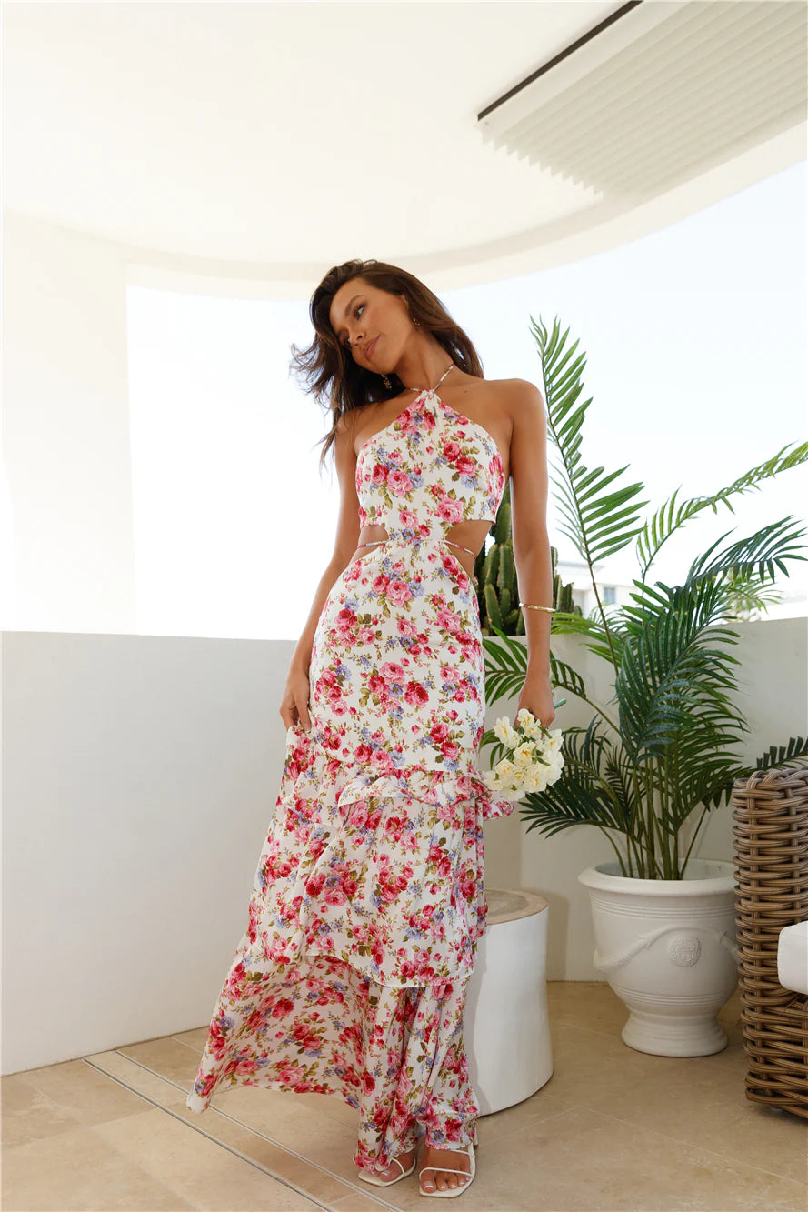 HELLO MOLLY Pure Serenity Halter Maxi Dress Pink