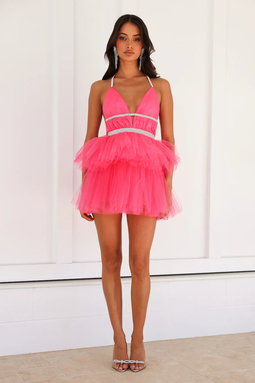 HELLO MOLLY Welcome Me Back Tulle Mini Dress Hot Pink