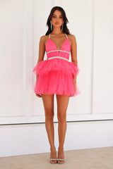 HELLO MOLLY Welcome Me Back Tulle Mini Dress Hot Pink