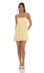 Rhinestone Babydoll Dress in Yellow