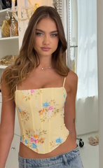 Pointed Floral Corset Top in Yellow