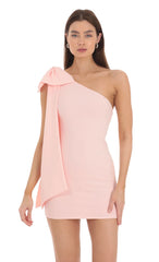 One Shoulder Bow Dress in Pink