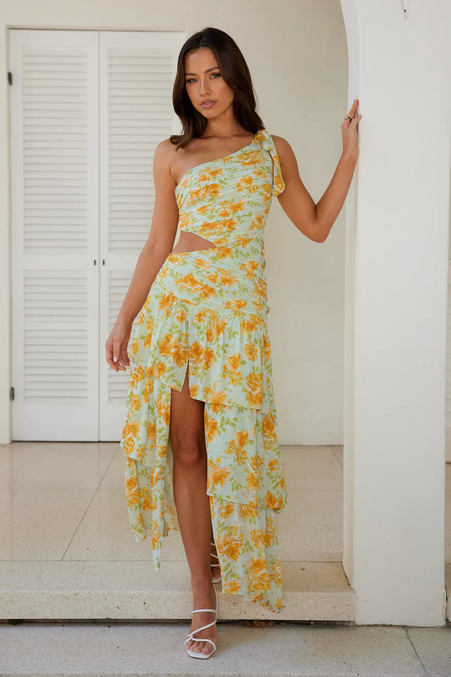 HELLO MOLLY Party On The Coast One Shoulder Maxi Dress Blue