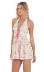 Floral Plunge Neck Dress in Cream