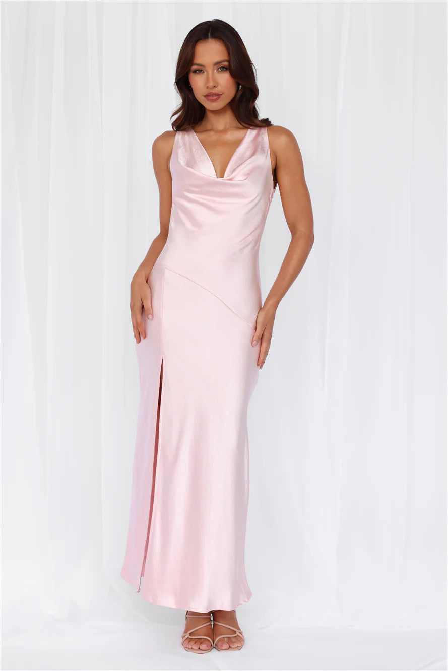 HELLO MOLLY The Loretta Cowl Satin Maxi Dress Pink
