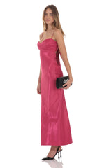 Satin Back Tie Maxi Dress in Magenta