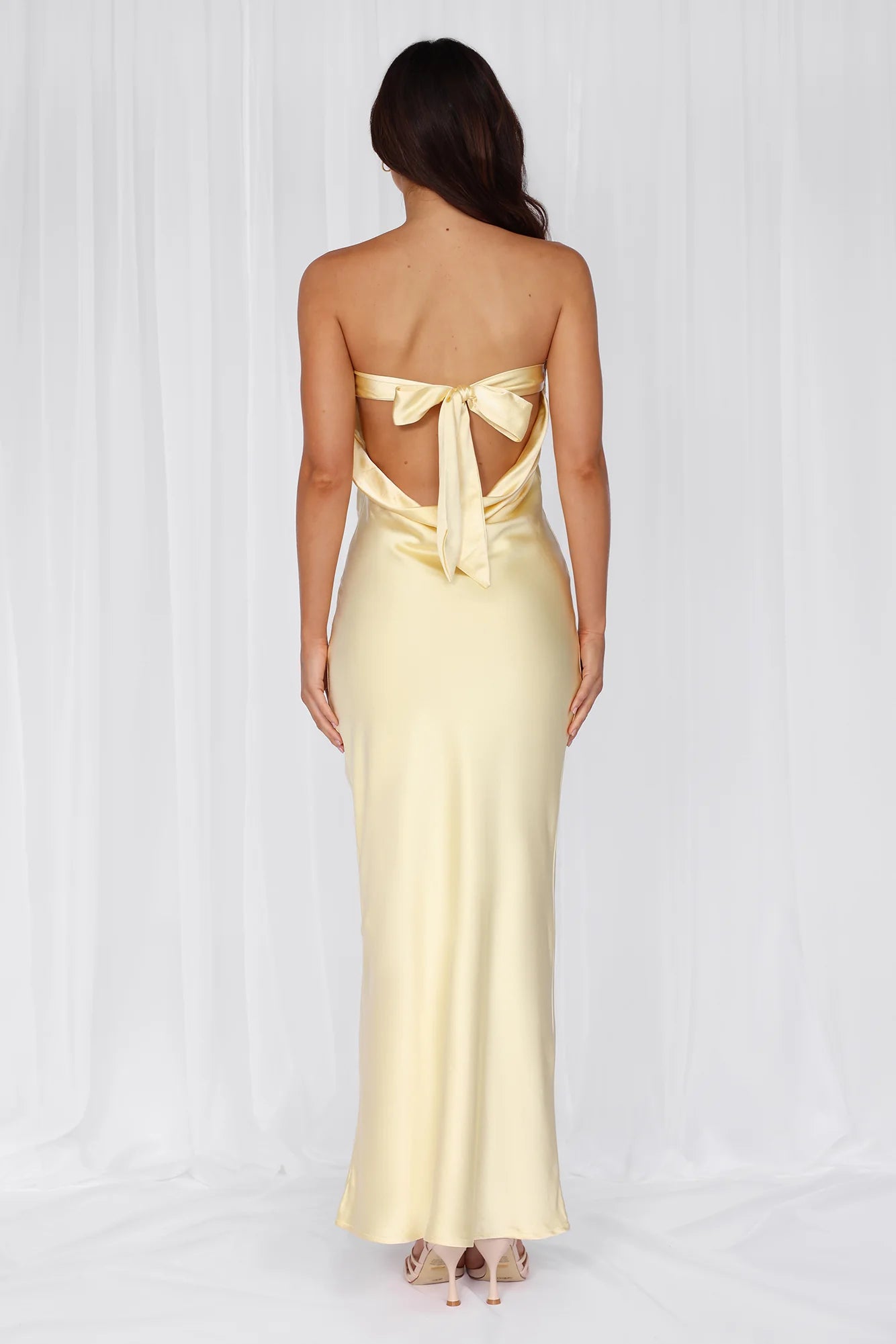 HELLO MOLLY The Felicity Strapless Satin Maxi Dress Yellow