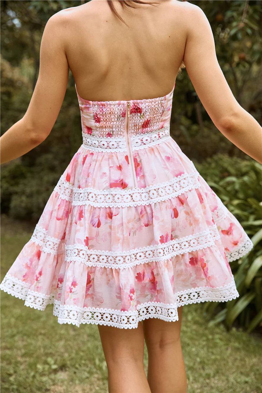 HELLO MOLLY Nostalgic Paradise Strapless Mini Dress Pink