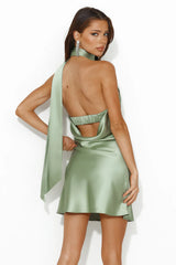 HELLO MOLLY Luxe Arrival Satin Mini Dress Sage