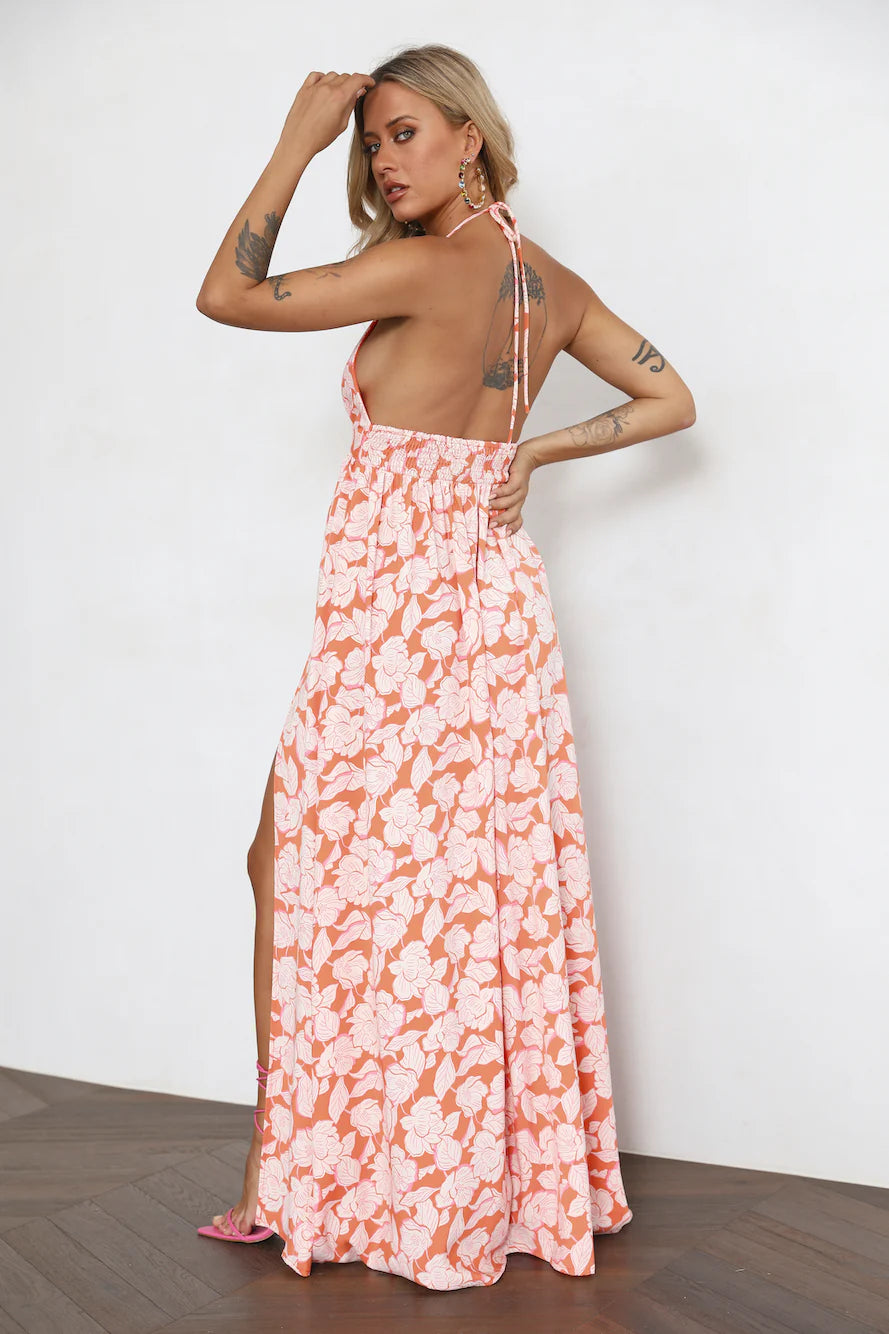 HELLO MOLLY Eternally Evergreen Maxi Dress Orange