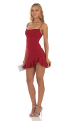 Ruffled Slit Dress in Red