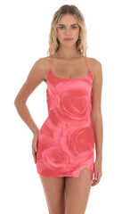 Mesh Rose Bodycon Dress in Pink and Red