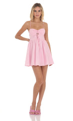 Front Ties A-line Dress in Pink