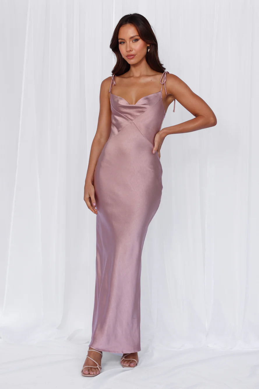 HELLO MOLLY The Penelope Cowl Satin Maxi Dress Dusty Pink