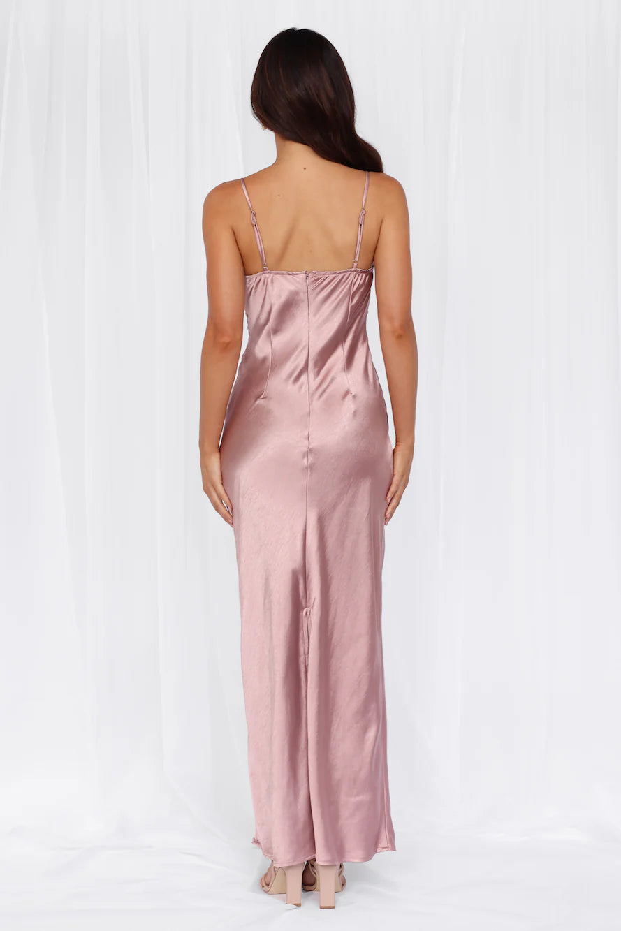 HELLO MOLLY The Madeline Cowl Satin Maxi Dress Dusty Pink