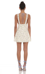 Floral Plunge Neck Dress in Cream