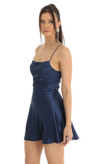 Satin A-Line Dress in Blue