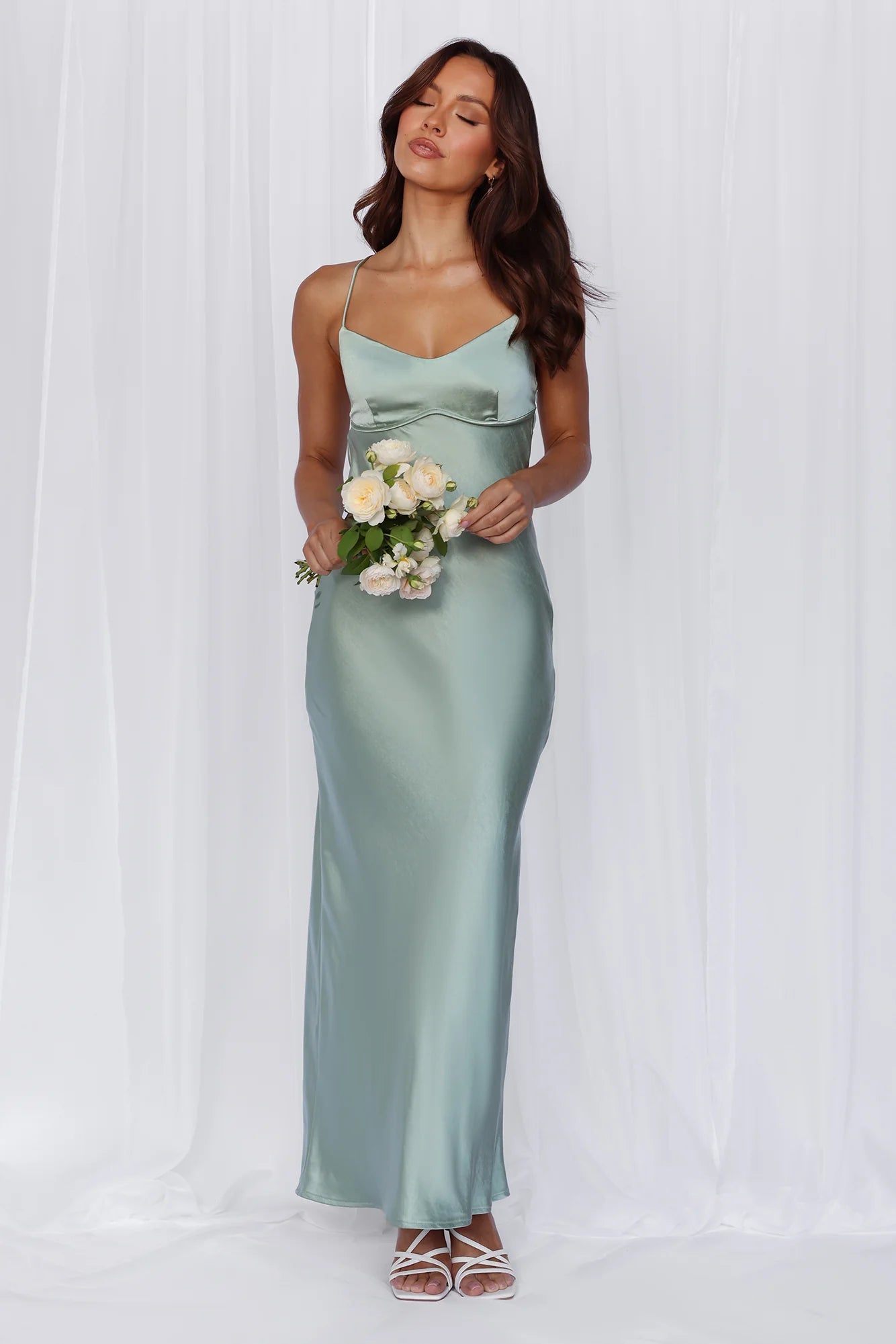 HELLO MOLLY The Samara Satin Maxi Dress Sage