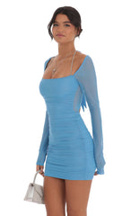 Mesh Rhinestone Halter Strap Dress in Light Blue