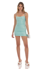 Shimmer Ruched Bodycon Dress in Aquamarine