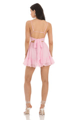 Dotted V-Neck A-line Dress in Pink