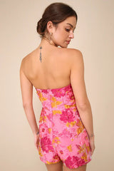 Sensational Excellence Pink Jacquard Strapless Skort Romper