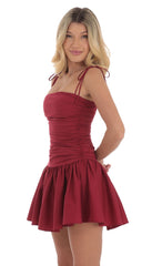 Ruched Fit and Flare Dress in Red