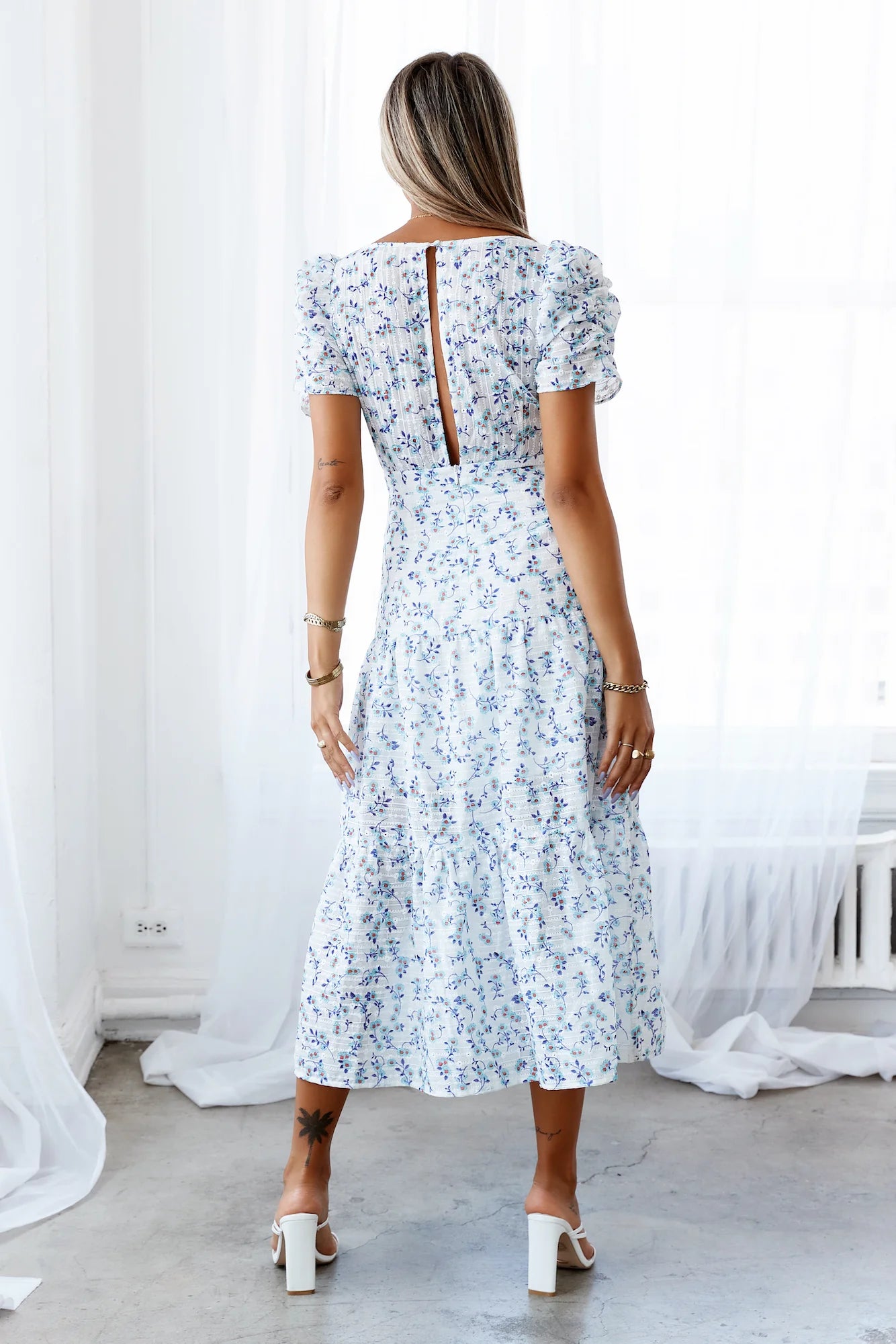 HELLO MOLLY Flower Garden Midi Dress Blue