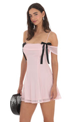 Mesh Off Shoulder Dress in Pink