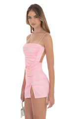 Ruched Bodycon Dress in Pink