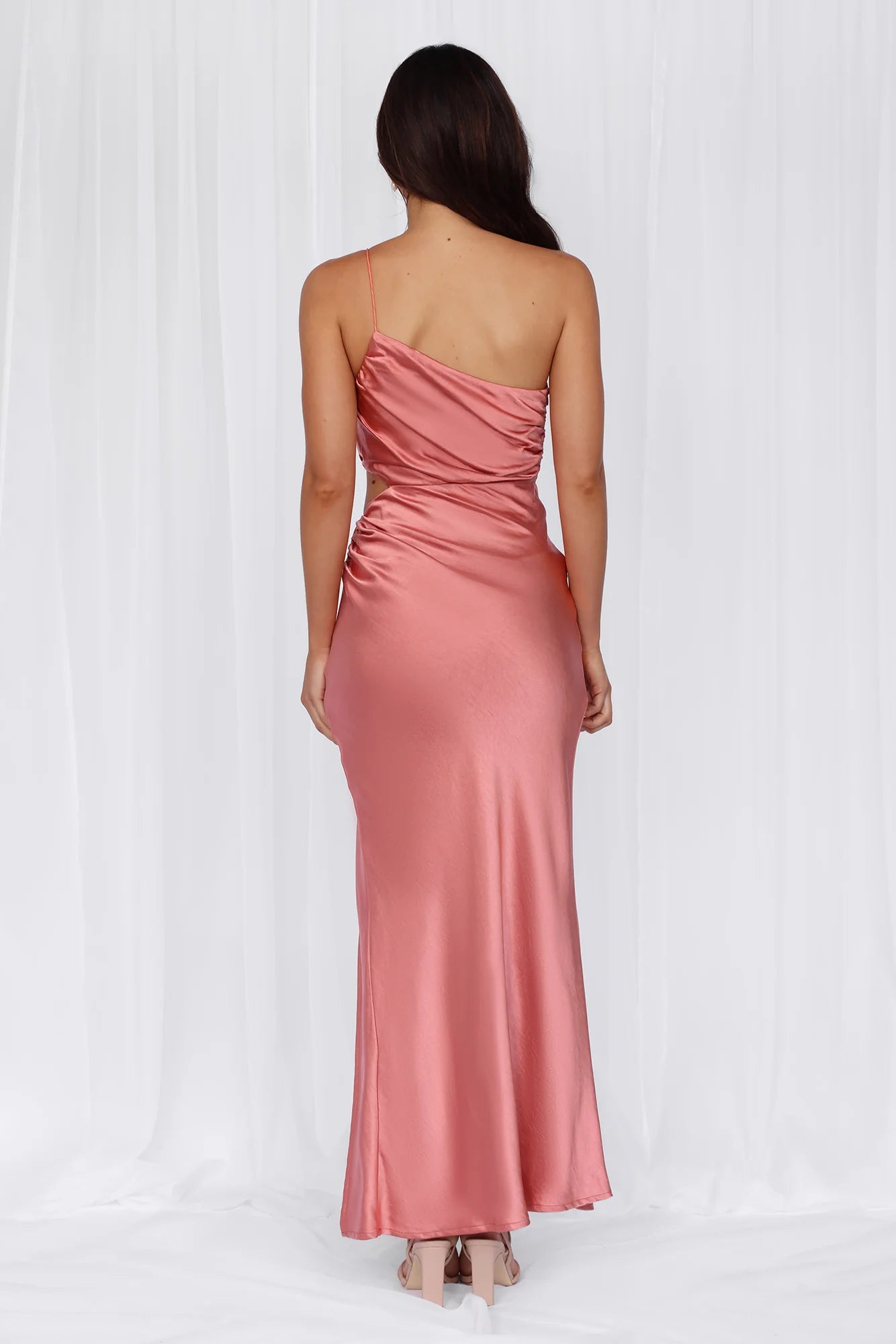 HELLO MOLLY The Opal One Shoulder Satin Maxi Dress Rose
