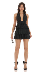 Pleated Ruffle Dress in Black