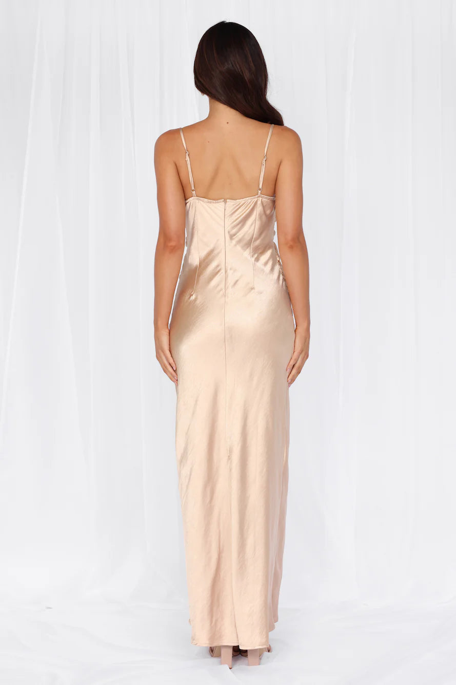 HELLO MOLLY The Madeline Cowl Satin Maxi Dress Champagne