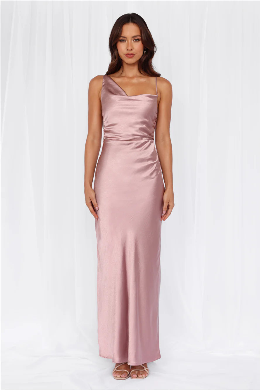 HELLO MOLLY The Madeline Cowl Satin Maxi Dress Dusty Pink